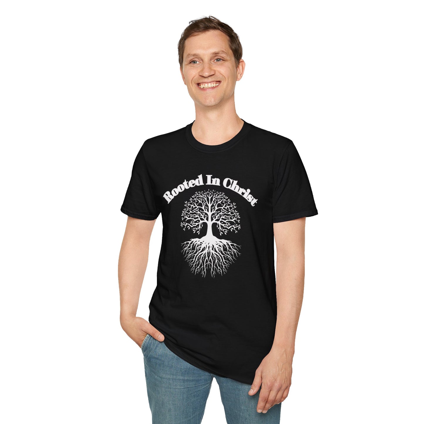 Rooted in Christ (White ink) Adult Unisex T-Shirt