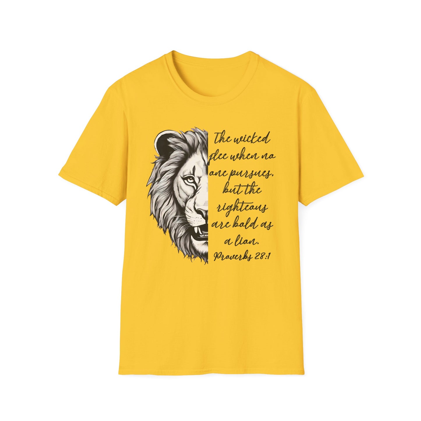 Bold Lion Scripture T-Shirt - Proverbs 28:1 Adult Unisex