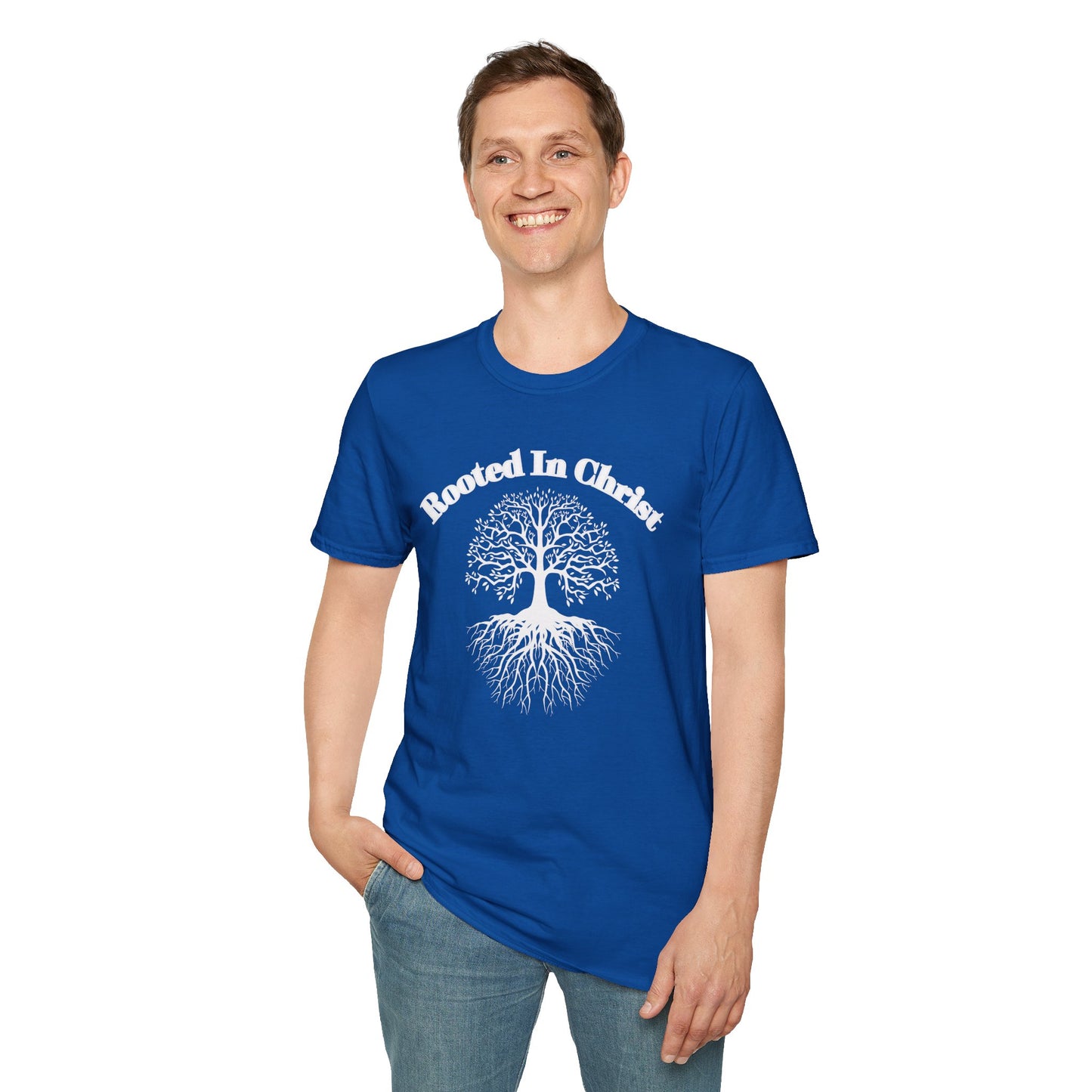 Rooted in Christ (White ink) Adult Unisex T-Shirt