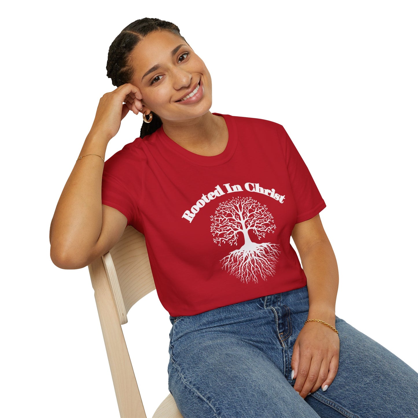 Rooted in Christ (White ink) Adult Unisex T-Shirt