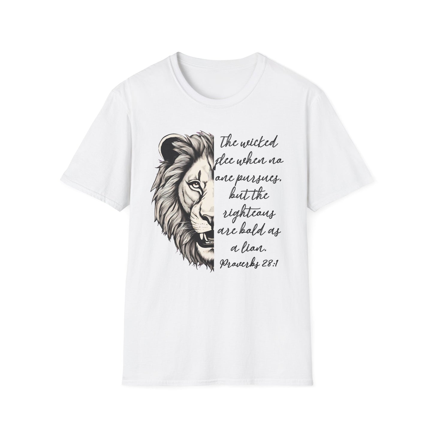 Bold Lion Scripture T-Shirt - Proverbs 28:1 Adult Unisex