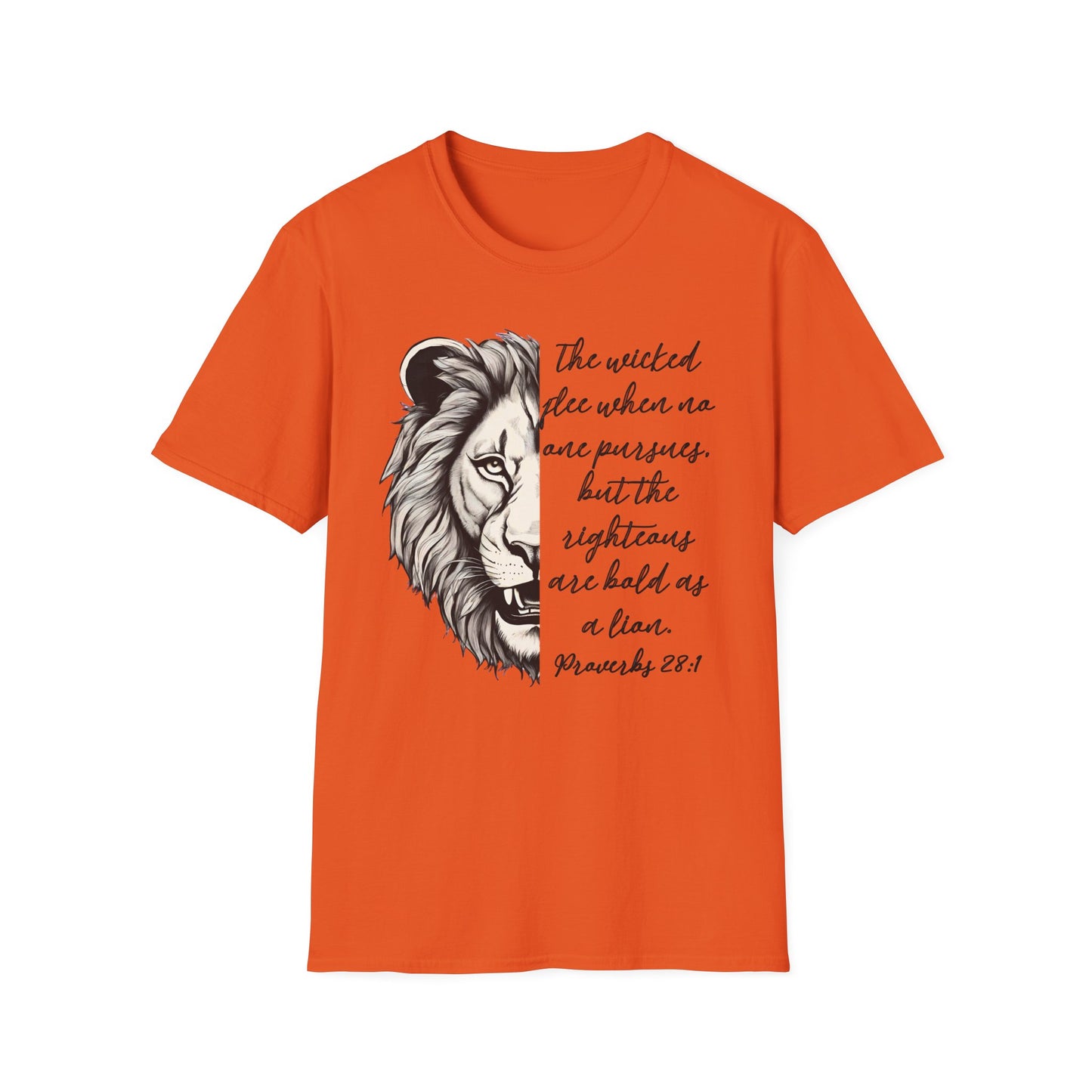 Bold Lion Scripture T-Shirt - Proverbs 28:1 Adult Unisex