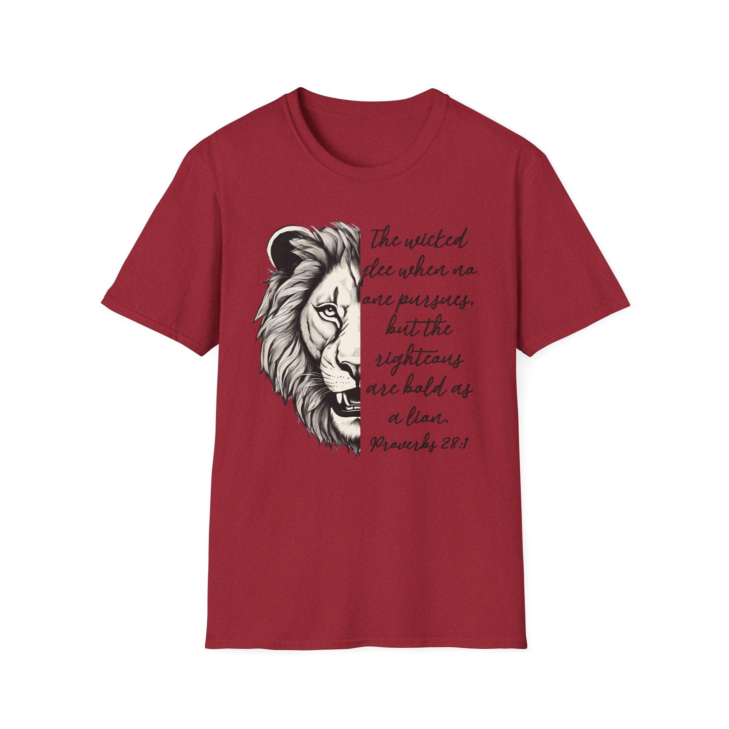 Bold Lion Scripture T-Shirt - Proverbs 28:1 Adult Unisex