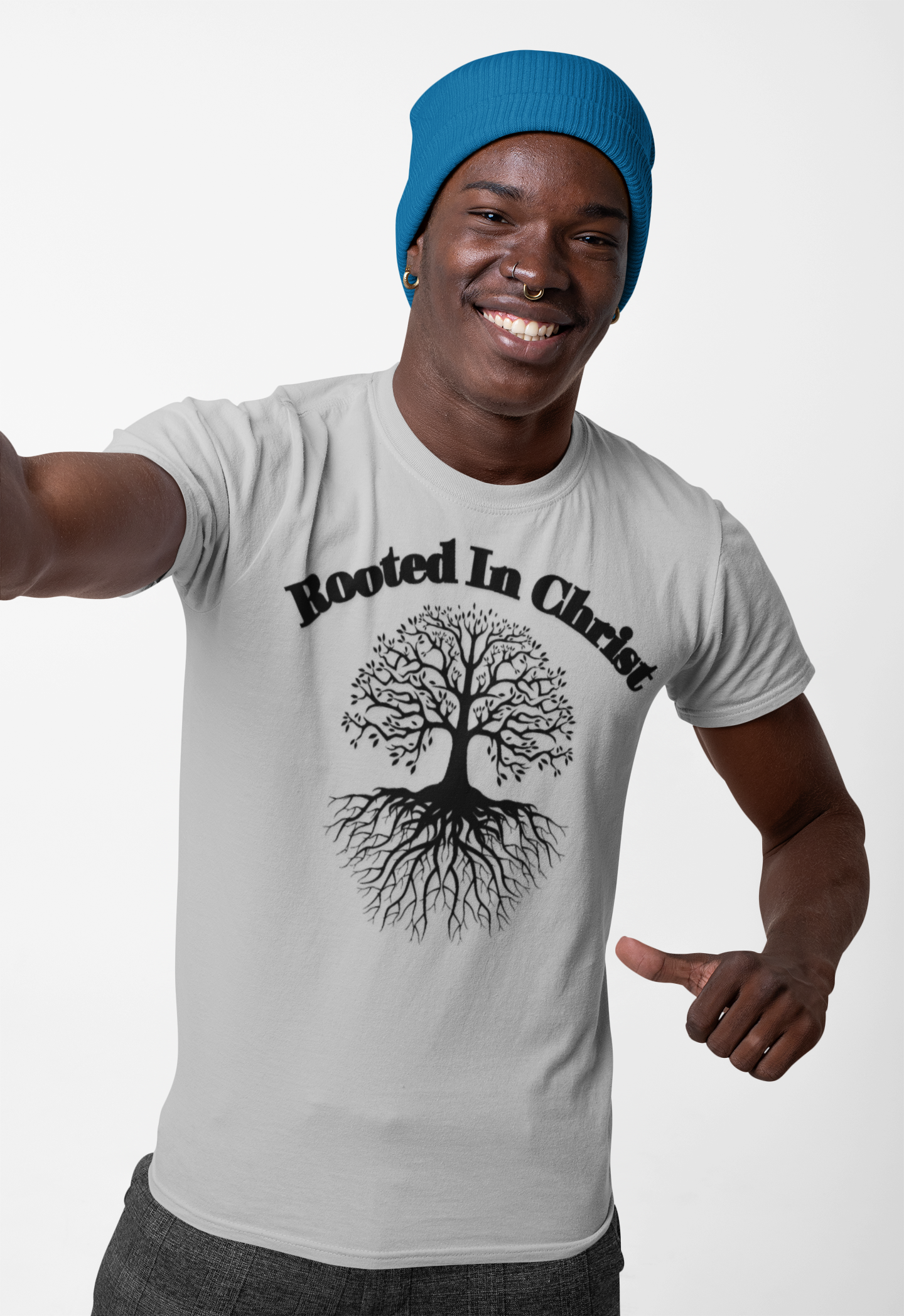Rooted in Christ (Black ink) Adult Unisex T-Shirt