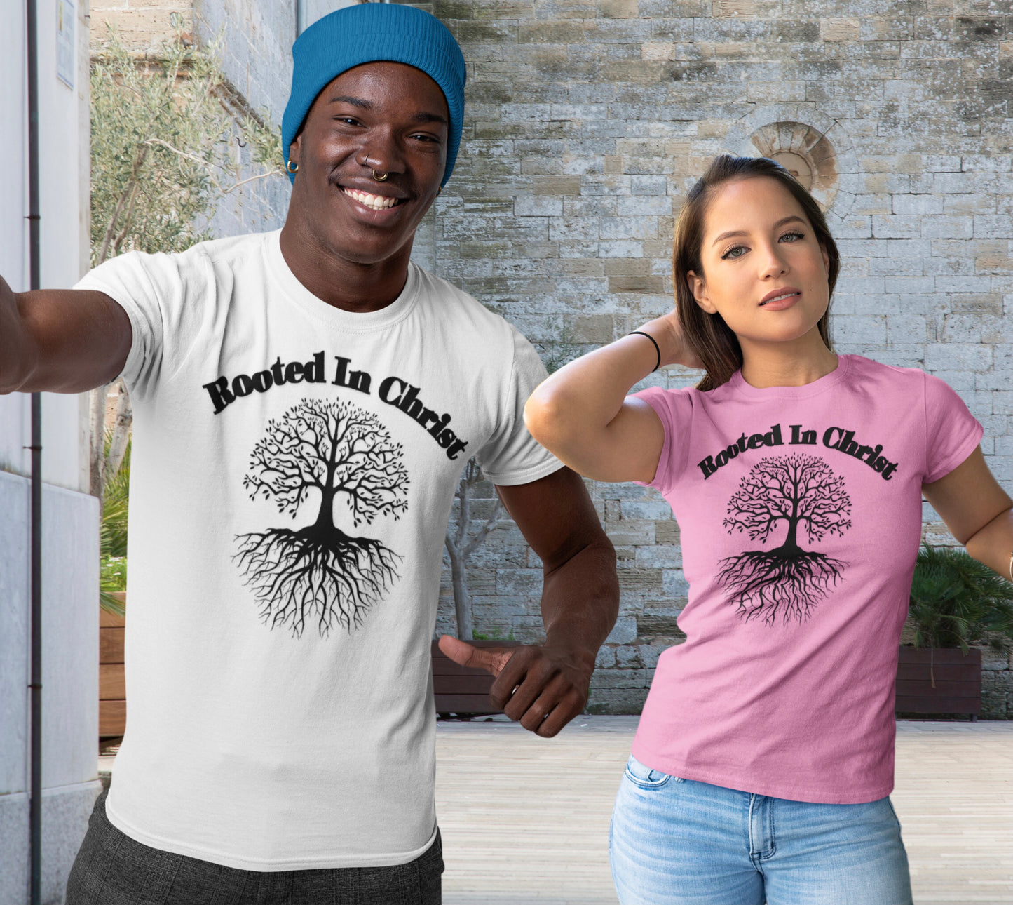Rooted in Christ (Black ink) Adult Unisex T-Shirt