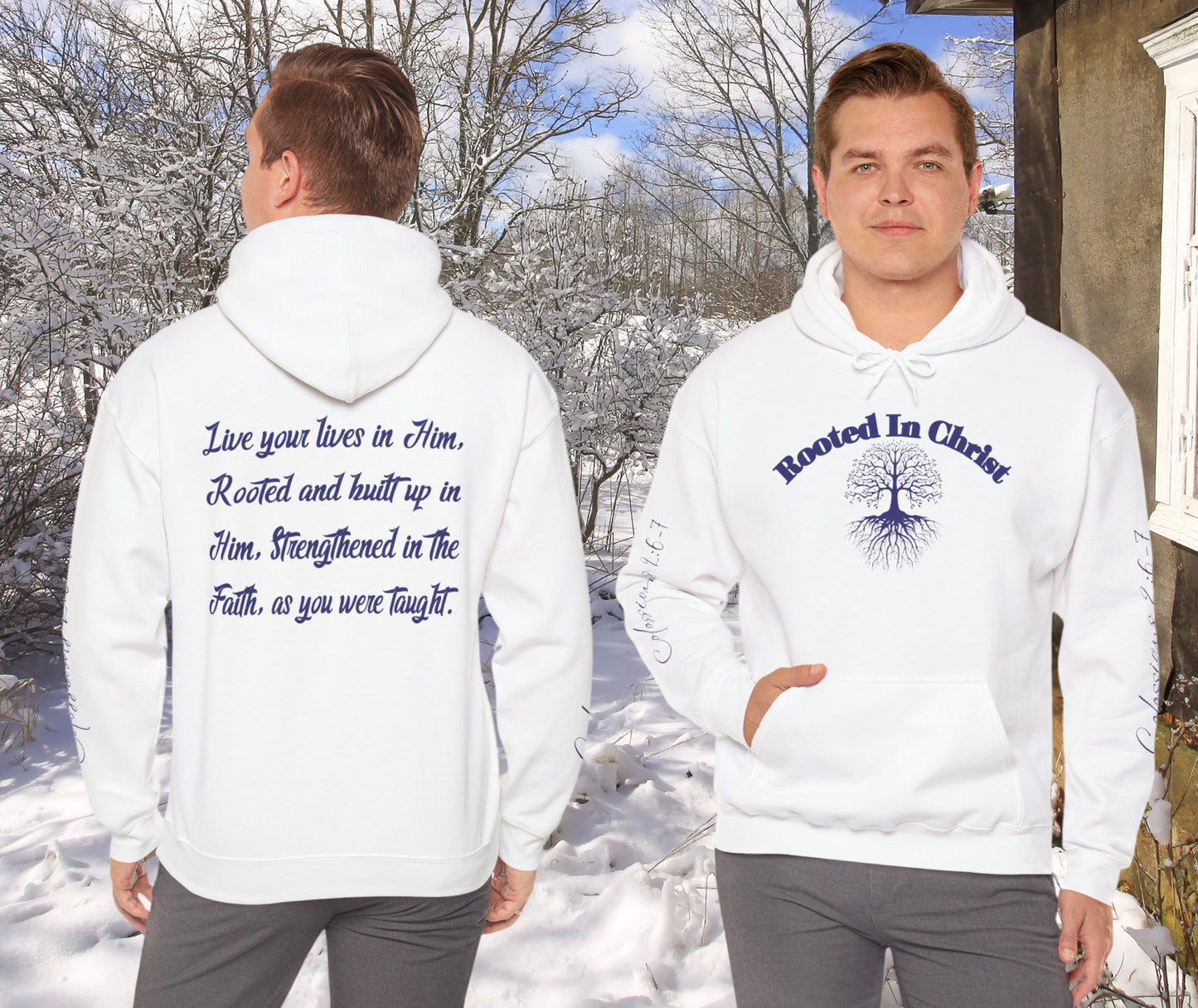 Rooted In Christ (Blue)- Adult Unisex Hooded Sweatshirt