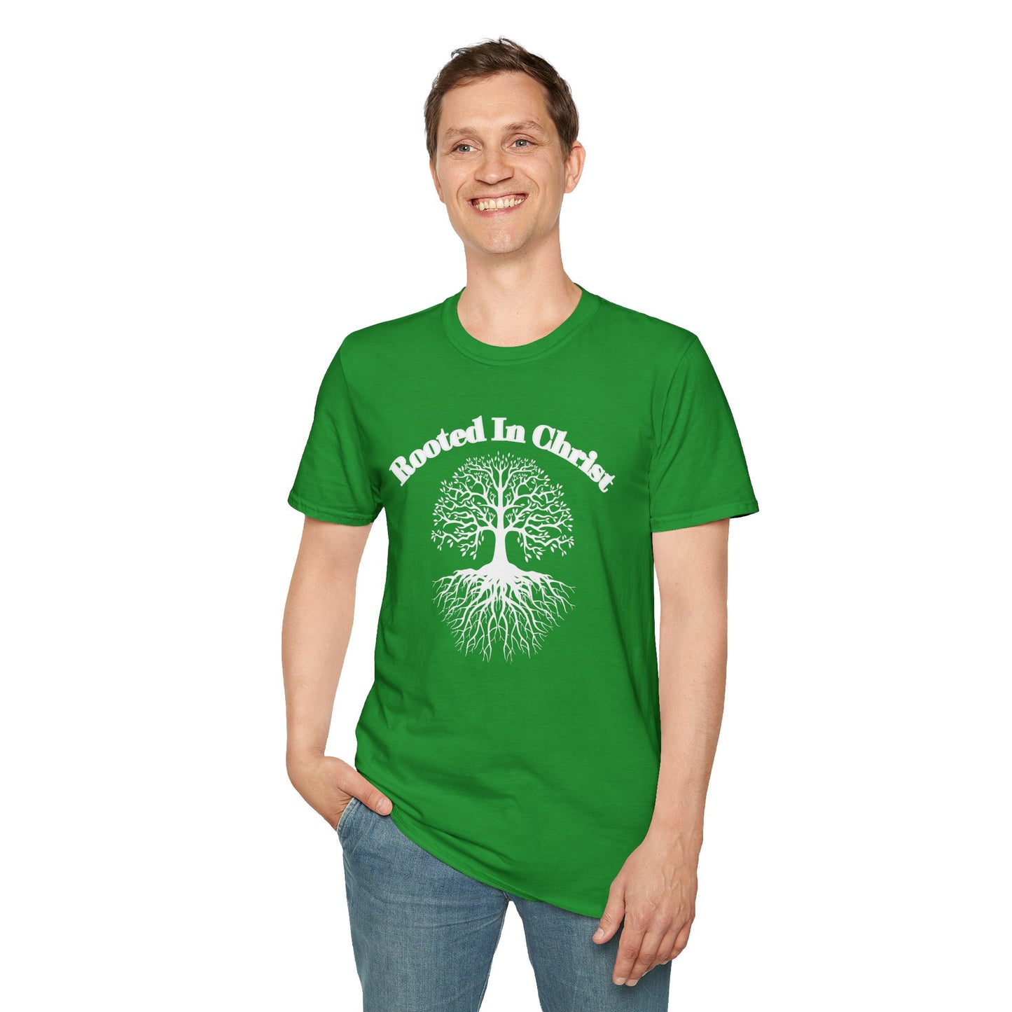 Rooted in Christ (White ink) Adult Unisex T-Shirt