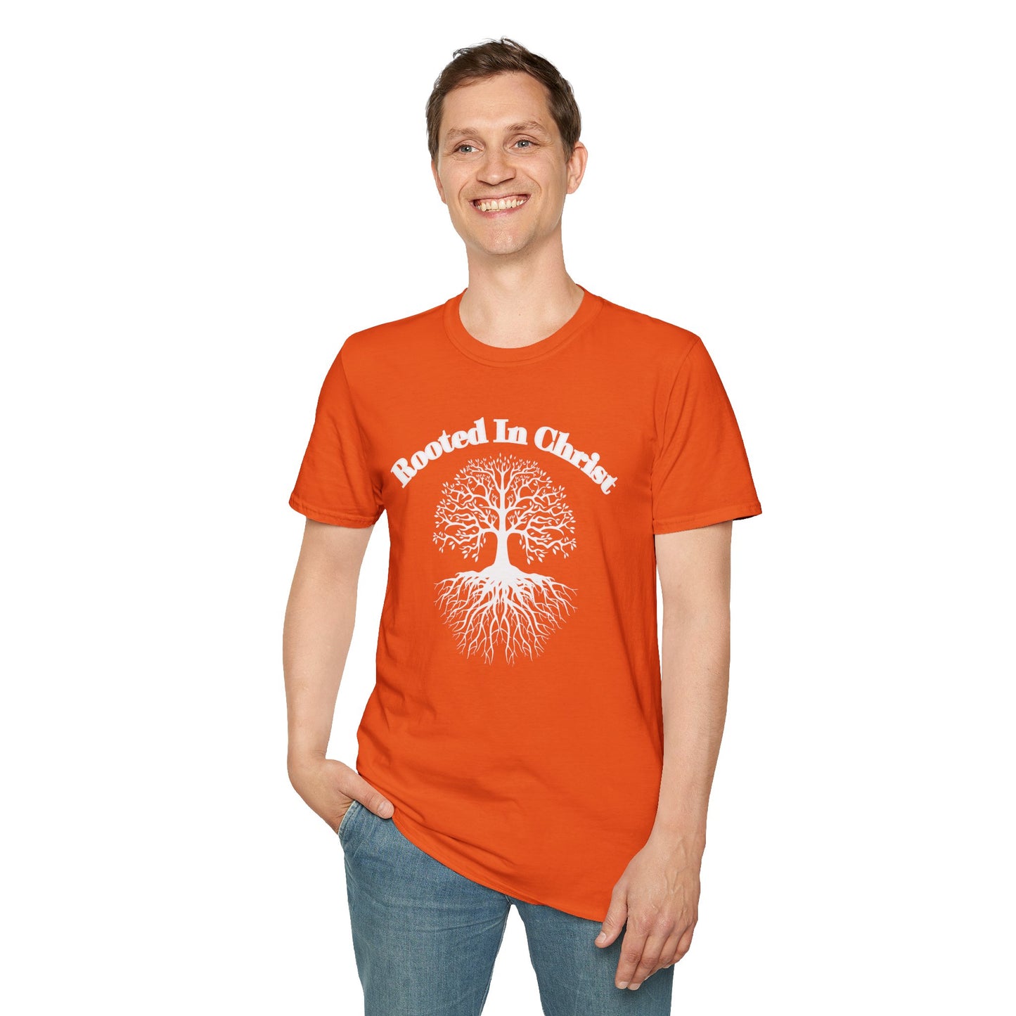 Rooted in Christ (White ink) Adult Unisex T-Shirt