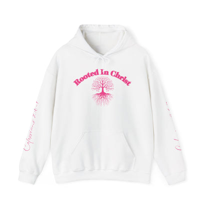 Rooted in Christ (Pink)- Adult Hooded Sweatshirt